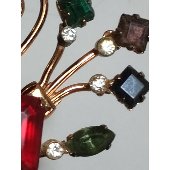 Coro Sterling Craft Vermeil Flower Bouquet Red Green Purple Blue Stone Brooch - Picture 4 of 9